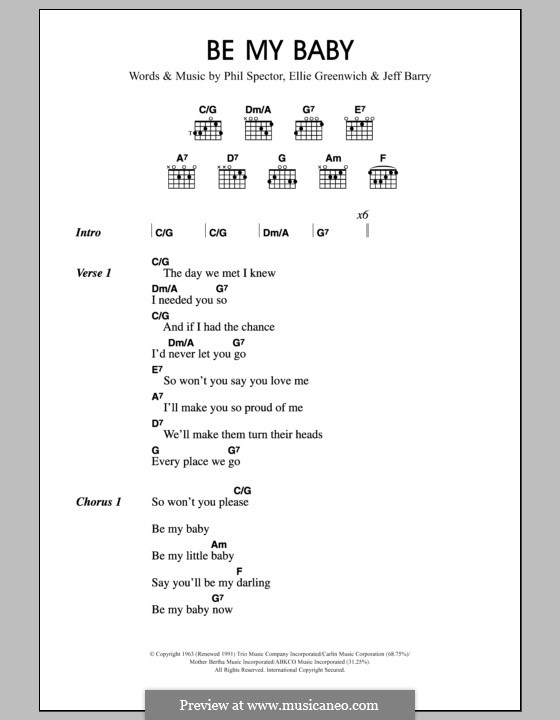 Be My Baby: Lyrics and chords (Travis) by Ellie Greenwich, Jeff Barry, Phil Spector