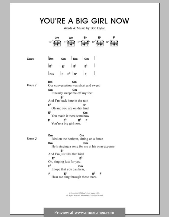 You're a Big Girl Now by B. Dylan sheet music on MusicaNeo