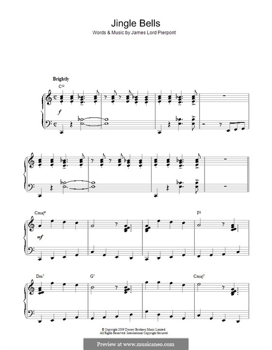 Jingle Bells, for Piano by J.L. Pierpont - sheet music on MusicaNeo