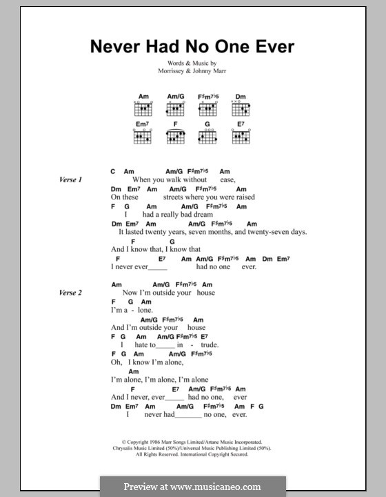 Never Had No One Ever (The Smiths): Lyrics and chords by Morrissey, Johnny Marr