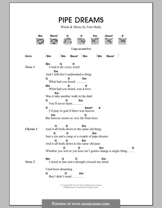 Pipe Dreams (Travis): Lyrics and chords by Fran Healy