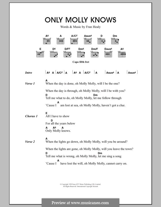 Only Molly Knows (Travis): Lyrics and chords by Fran Healy