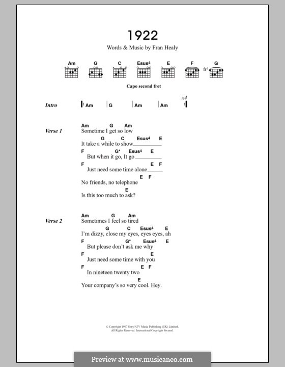 1922 (Travis): Lyrics and chords by Fran Healy