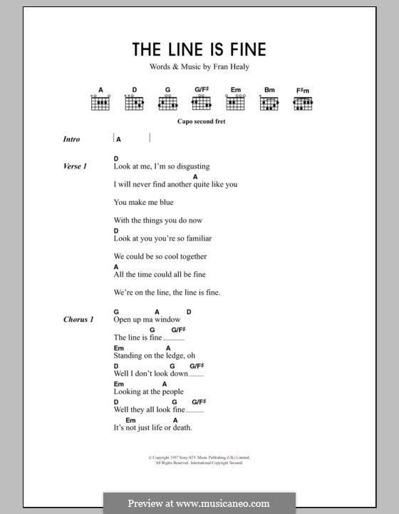 The Line Is Fine (Travis): Lyrics and chords by Fran Healy