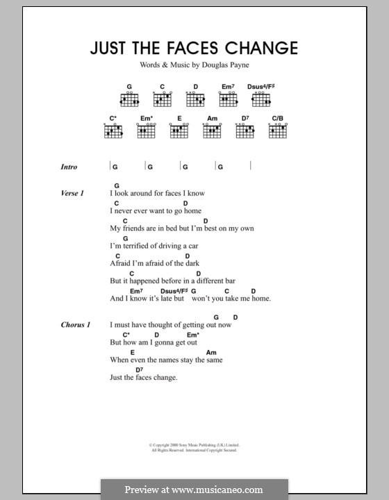 Just the Faces Change (Travis): Lyrics and chords by Douglas Payne