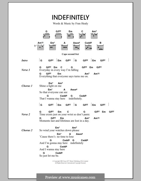 Indefinitely (Travis): Lyrics and chords by Fran Healy