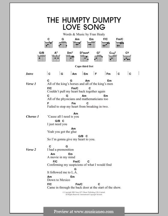 The Humpty Dumpty Love Song (Travis): Lyrics and chords by Fran Healy