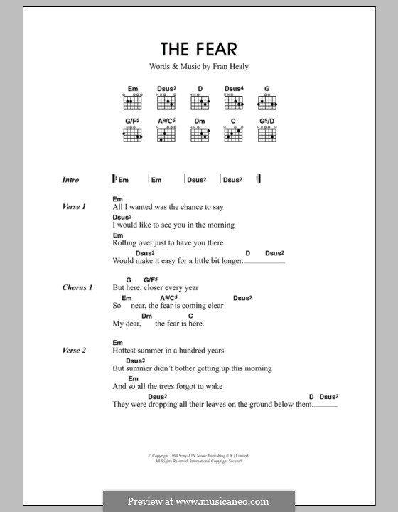 The Fear (Travis): Lyrics and chords by Fran Healy