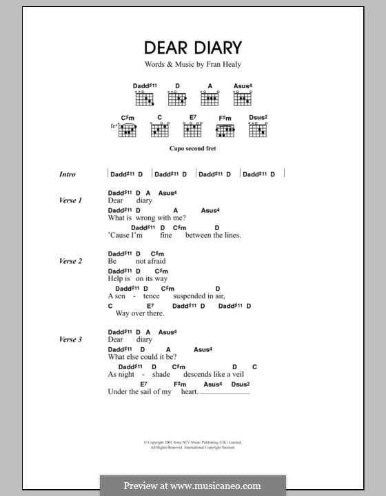 Dear Diary (Travis): Lyrics and chords by Fran Healy