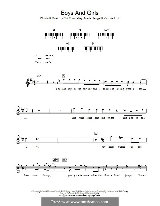 Boys and Girls (Pixie Lott): For keyboard by Mads Hauge, Phil Thornalley, Victoria Lott