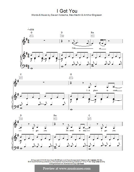 I Got You (Leona Lewis): For voice and piano (or guitar) by Arnthor Birgisson, Max Martin, Savan Kotecha