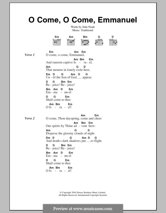 O Come O Come Emmanuel Chord Chart