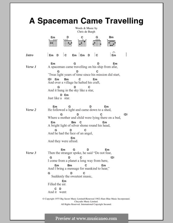A Spaceman Came Travelling By C De Burgh Sheet Music On Musicaneo