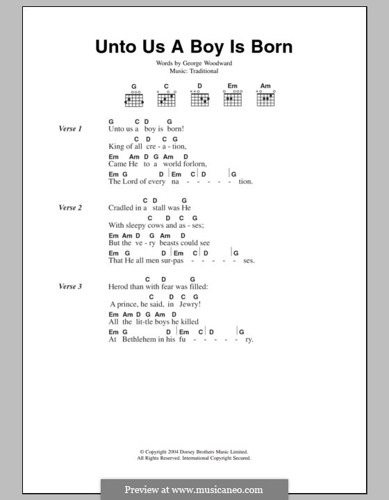 Unto Us a Boy Is Born: Lyrics and chords by folklore