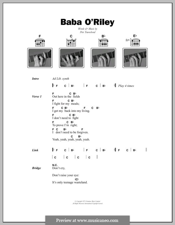 Baba O'Reilly (from Summer of Sam): Lyrics and chords (The Who) by Peter Townshend