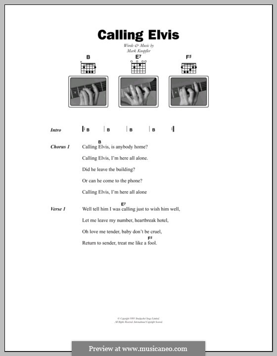 Calling Elvis (Dire Straits): Lyrics and chords by Mark Knopfler