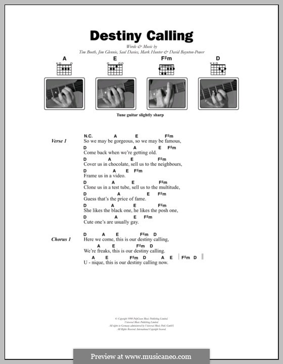 Destiny Calling (James): Lyrics and chords by David Baynton-Power, Jim Glennie, Marc Hunter, Saul Davies, Tim Booth