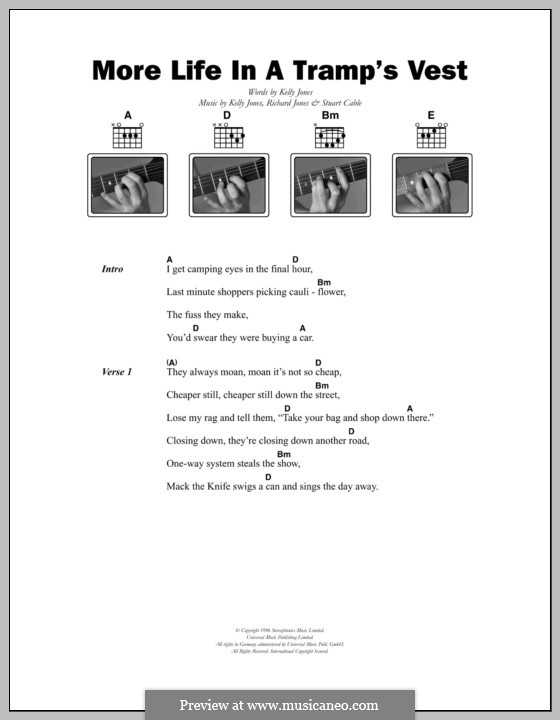 More Life in a Tramp's Vest (Stereophonics): Lyrics and chords by Kelly Jones, Richard Jones, Stuart Cable