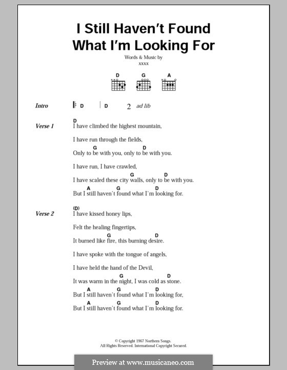 I Still Haven't Found What I'm Looking for: Lyrics and chords by U2