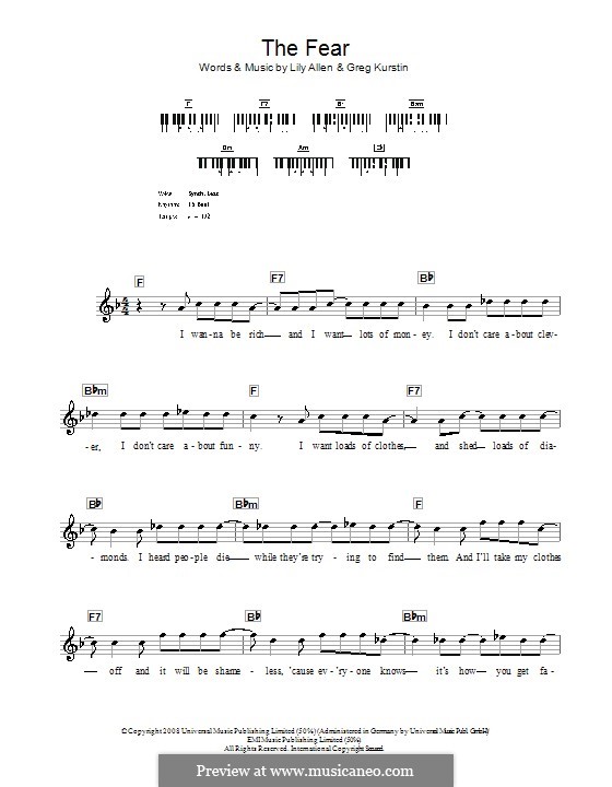 The Fear: For keyboard by Greg Kurstin, Lily Allen