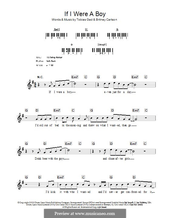 If I Were a Boy (Beyonce): For keyboard by Britney Carlson, Tobias Gad
