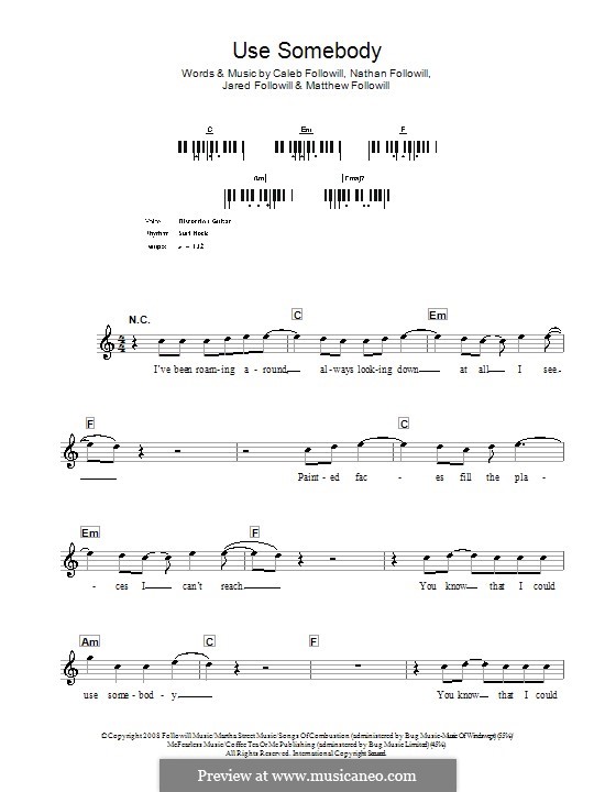 Use Somebody (Kings of Leon): For keyboard by Anthony Caleb Followill, Jared Followill, Matthew Followill, Nathan Followill