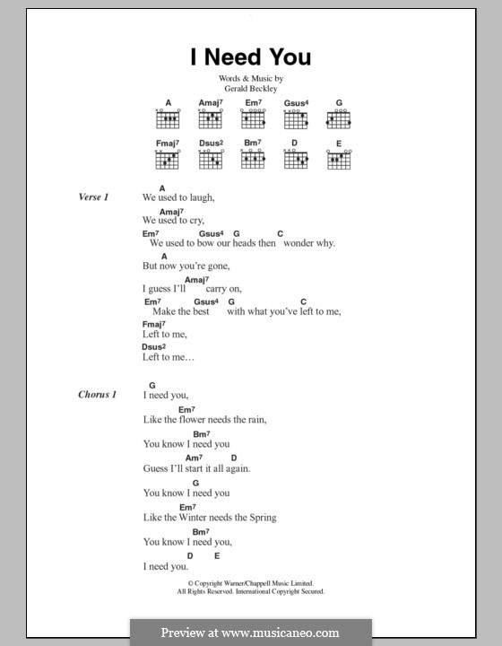 I Need You (America): Lyrics and chords by Gerald Beckley