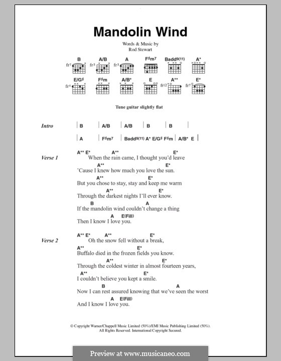 Mandolin Wind: Lyrics and chords by Rod Stewart