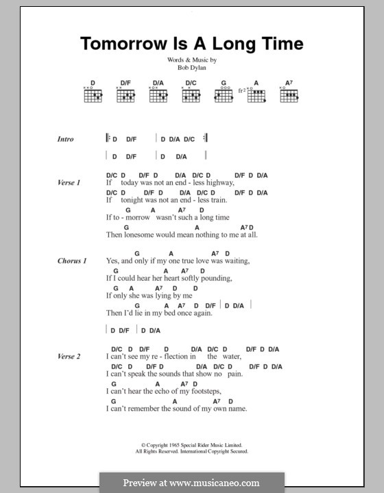 Tomorrow Is a Long Time: Lyrics and chords by Bob Dylan