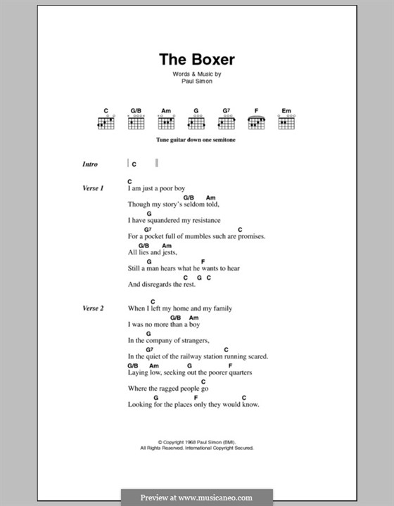 The Boxer: Lyrics and chords by Paul Simon