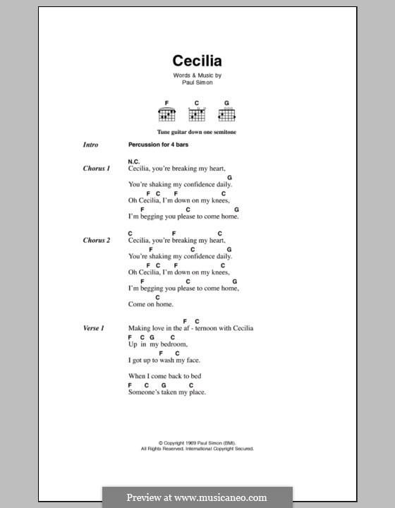 Cecilia (Simon & Garfunkel): Lyrics and chords by Paul Simon