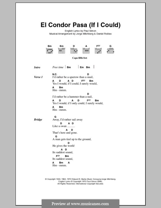 El condor pasa (Flight Condor): Lyrics and chords by folklore