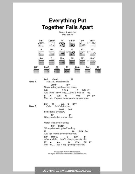 Everything Put Together Falls Apart: Lyrics and chords by Paul Simon