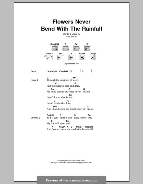 Flowers Never Bend with the Rainfall (Simon & Garfunkel): Lyrics and chords by Paul Simon