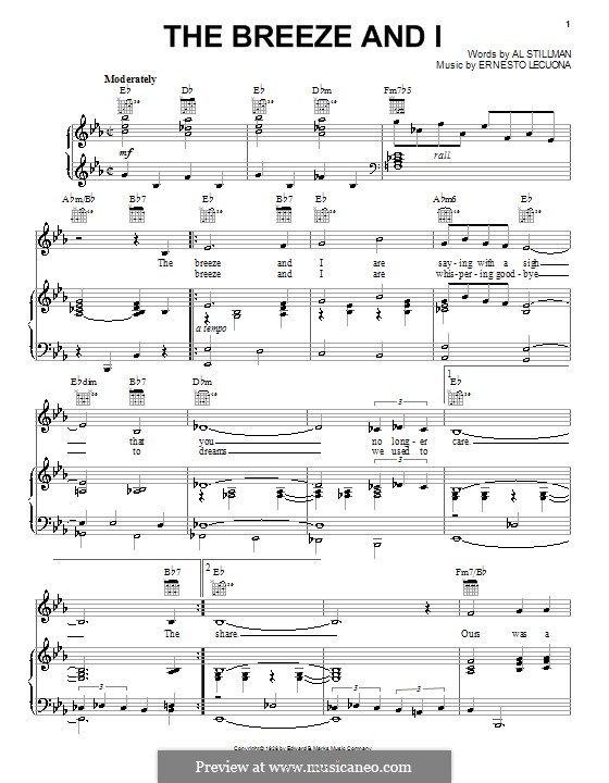 The Breeze and I: For voice and piano (or guitar) by Ernesto Lecuona