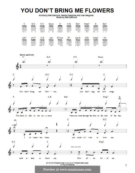 You Don't Bring Me Flowers: For guitar (with strumming patterns) by Neil Diamond