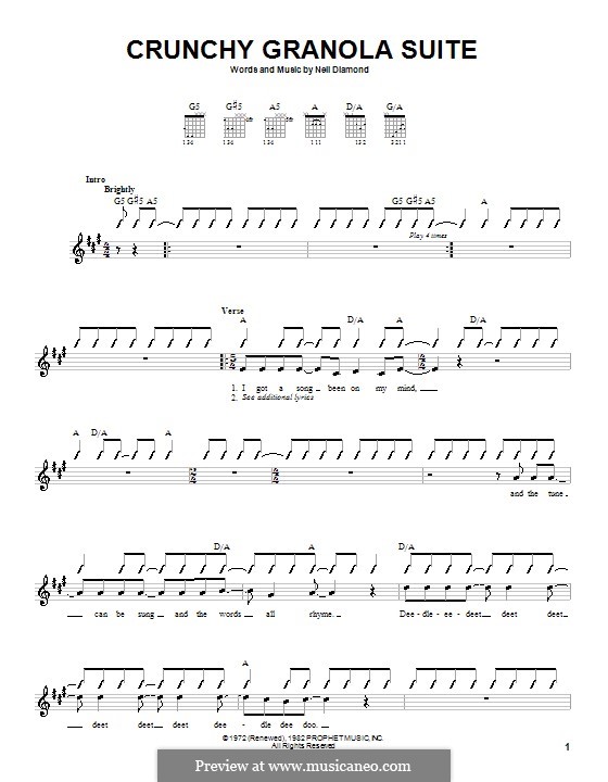 Crunchy Granola Suite by N. Diamond sheet music on MusicaNeo