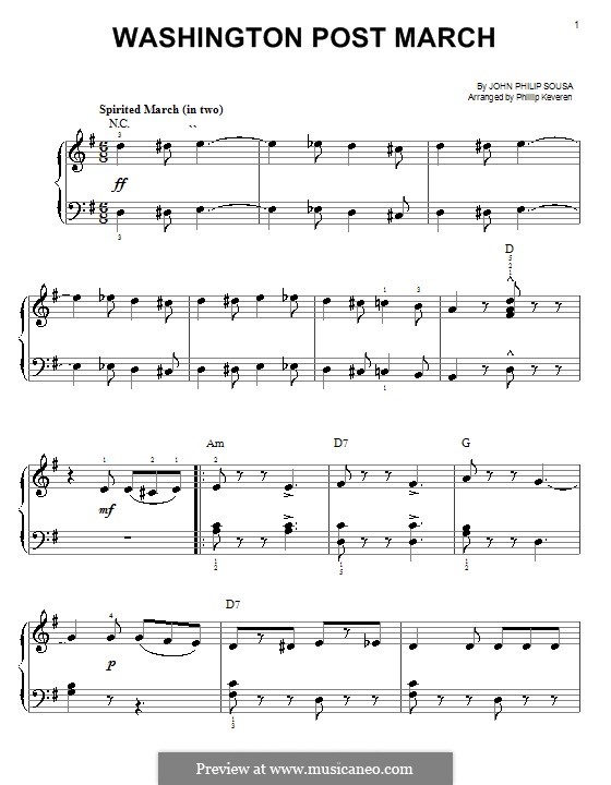 Washington Post March: For piano by John Philip Sousa