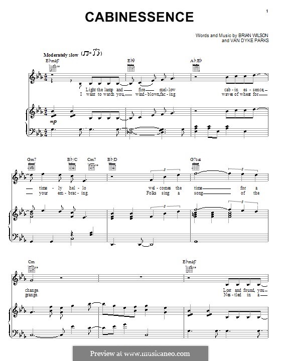 Cabinessence (The Beach Boys): For voice and piano (or guitar) by Brian Wilson, Van Dyke Parks
