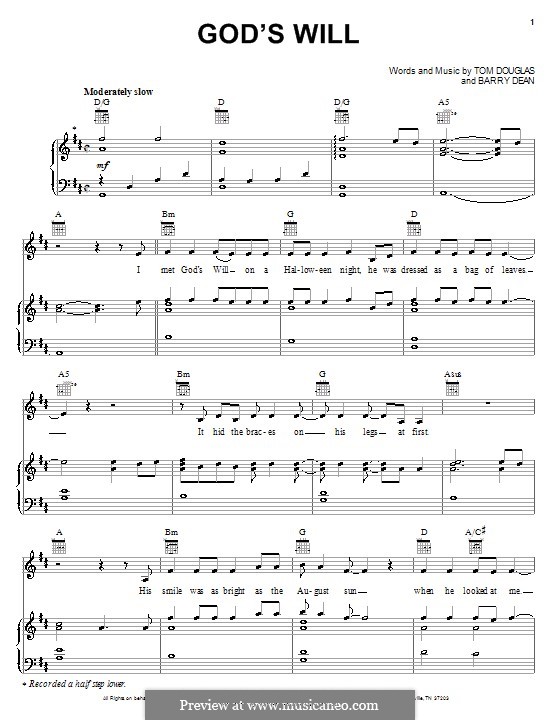 God's Will (Martina McBride): For voice and piano (or guitar) by Barry Dean, Tom Douglas