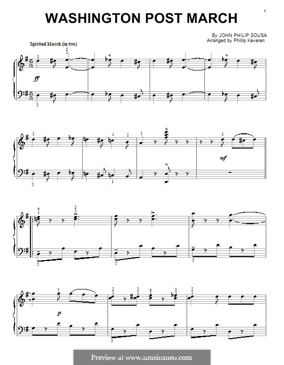 Washington Post March: For piano by John Philip Sousa