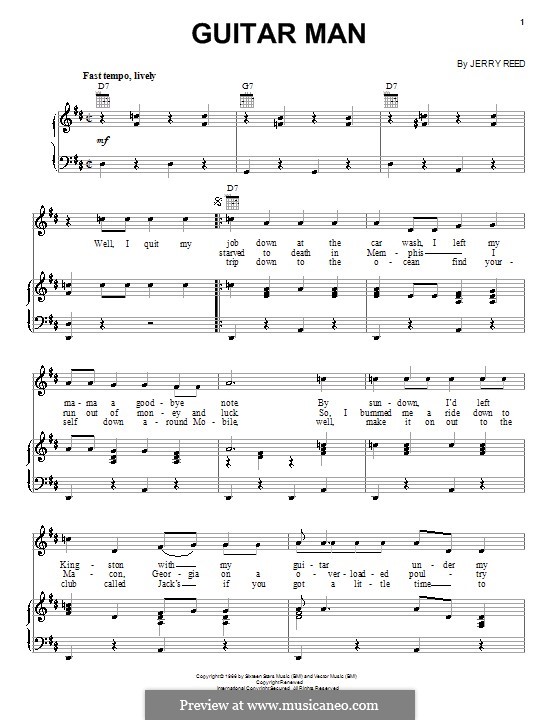 Guitar Man (Elvis Presley): For voice and piano (or guitar) by Jerry Reed