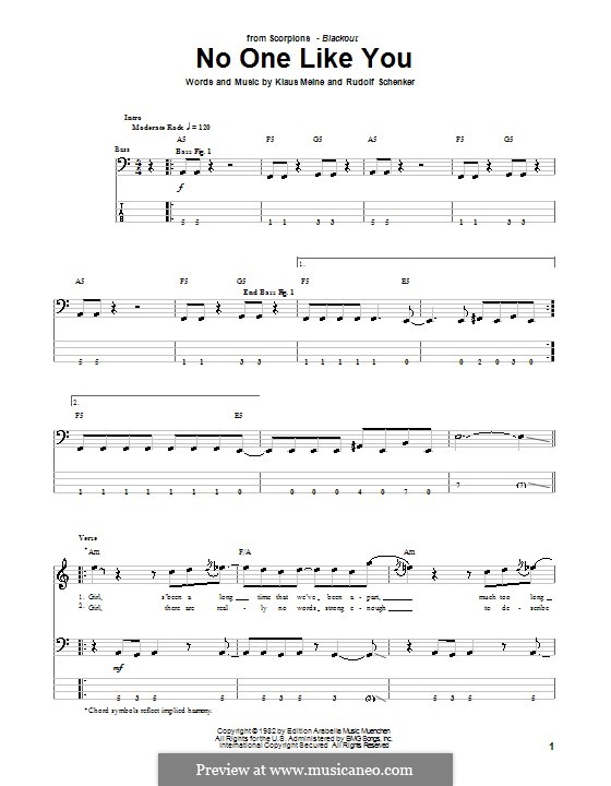 No One Like You (Scorpions): For bass guitar with tab by Klaus Meine, Rudolf Schenker