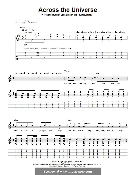 Across the Universe (The Beatles): For guitar with tabulature by John Lennon, Paul McCartney