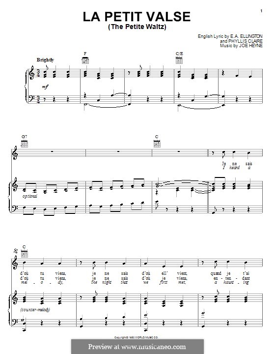 The Petite Waltz: For voice and piano (or guitar) by E. A. Ellington, Joe Heyne, Phyllis Claire