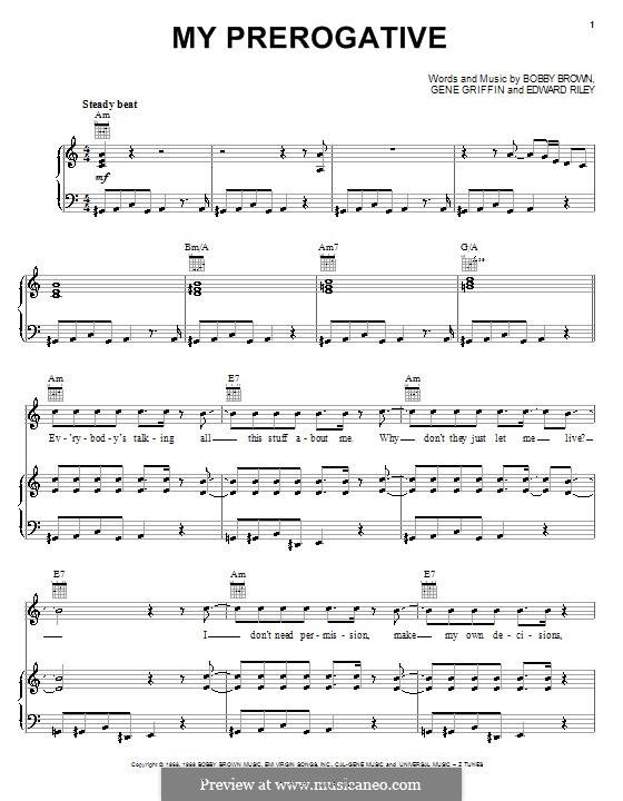 My Prerogative (Britney Spears): For voice and piano (or guitar) by Bobby Brown, Teddy Riley, Gene Griffin