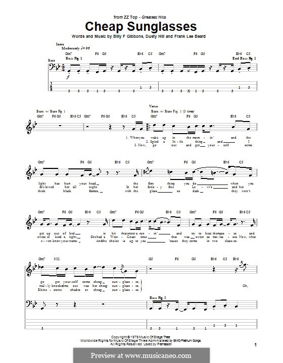 Cheap Sunglasses (ZZ Top) by B.F. Gibbons, D. Hill, F.L. Beard on MusicaNeo