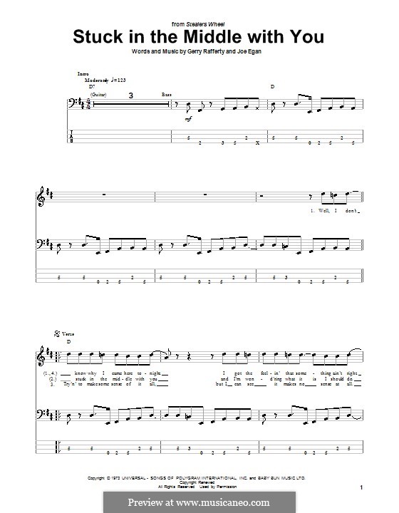 Stuck in the Middle with You (Stealers Wheel): For bass guitar with tab by Gerry Rafferty, Joe Egan
