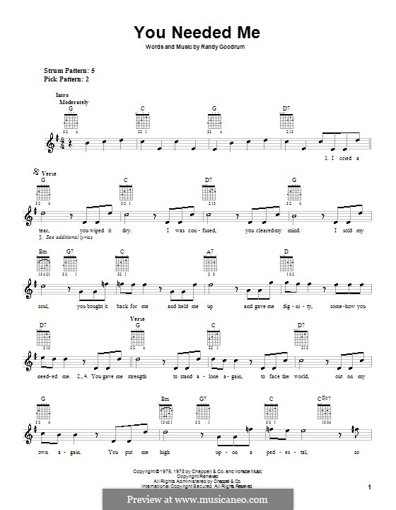You needed me anne murray by r goodrum sheet music on musicaneo