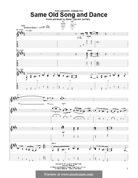 Same Old Song & Dance (Aerosmith): For guitar with tab by Joe Perry, Steven Tyler